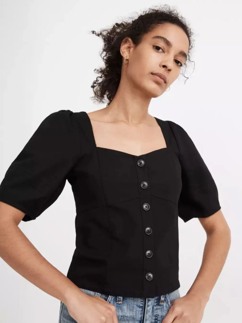 Madewell Zoey Square Neck Top True Black, Size 0